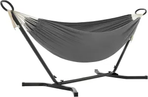 SONGMICS Double Hammock with Stand, 82.7 x 59.1 Inches, 529 lb Load Capacity, Portable Hammock, for Terrace, Balcony, Garden, Outdoor, Camping, Black and Gray UGHS001G01