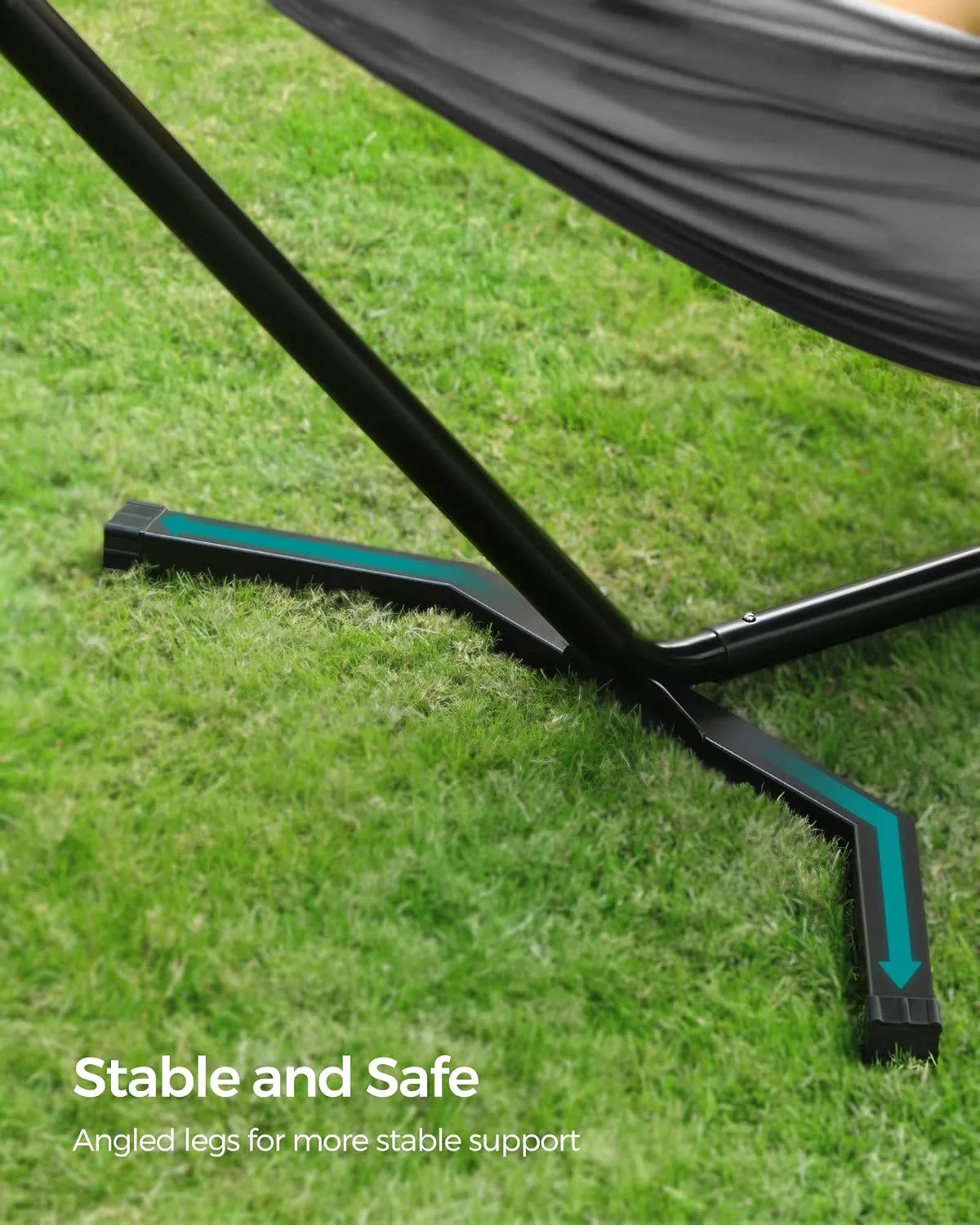 SONGMICS Double Hammock with Stand, 82.7 x 59.1 Inches, 529 lb Load Capacity, Portable Hammock, for Terrace, Balcony, Garden, Outdoor, Camping, Black and Gray UGHS001G01