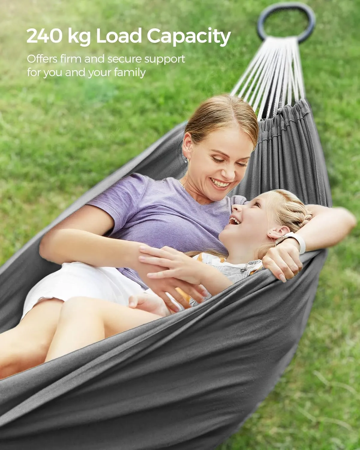 SONGMICS Double Hammock with Stand, 82.7 x 59.1 Inches, 529 lb Load Capacity, Portable Hammock, for Terrace, Balcony, Garden, Outdoor, Camping, Black and Gray UGHS001G01