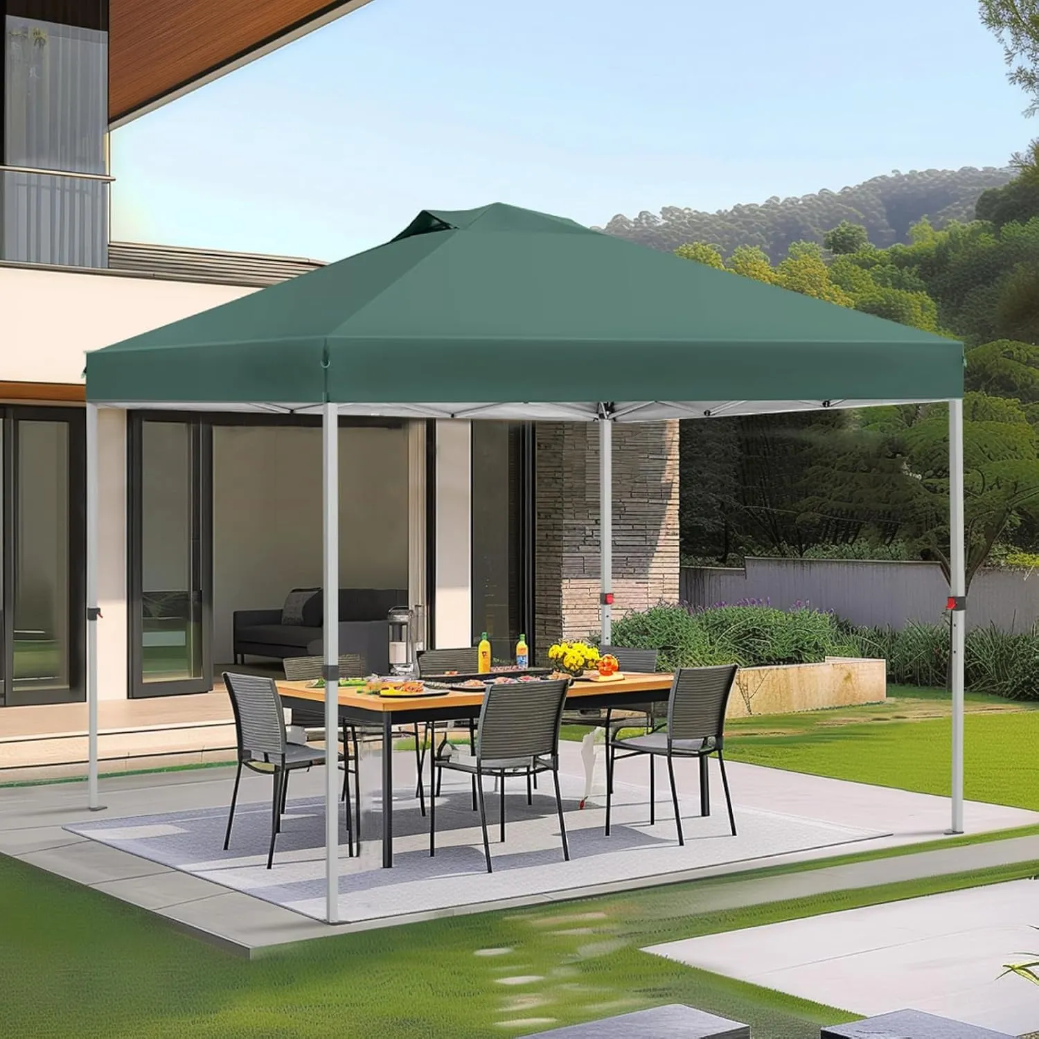 Sophia & William Canopy Tent Pop Up 10x10 ft, Outdoor Patio Portable Commercial Canopies Shelter Heavy Duty Straight Legs with Roller Bag, 8 Stakes, 4 Guy Ropes, UPF50 , Green