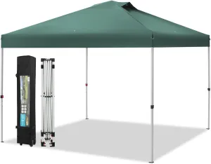 Sophia & William Canopy Tent Pop Up 10x10 ft, Outdoor Patio Portable Commercial Canopies Shelter Heavy Duty Straight Legs with Roller Bag, 8 Stakes, 4 Guy Ropes, UPF50 , Green