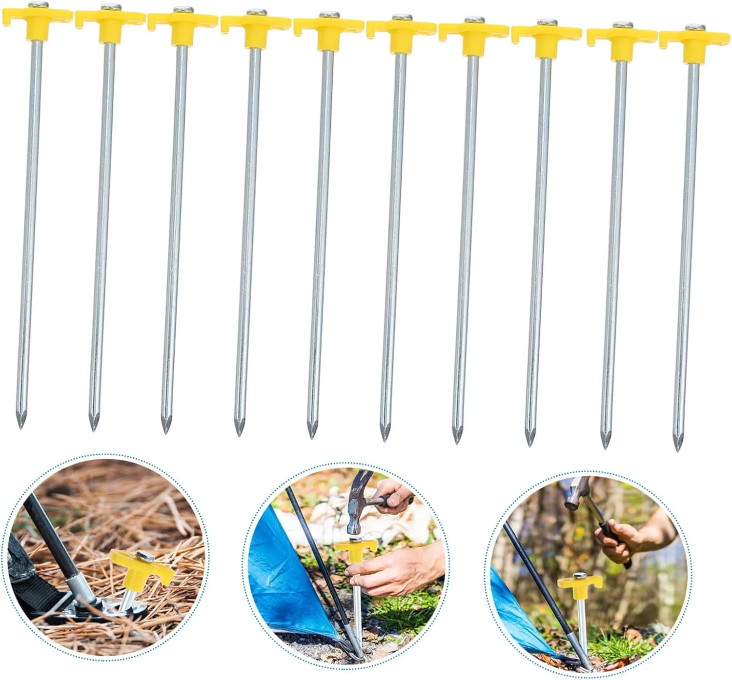 Sosoport 10pcs Lengthened Tent Stakes Windproof Ground Nails for Camping Aluminum Tent Anchor Stainless Steel Pegs