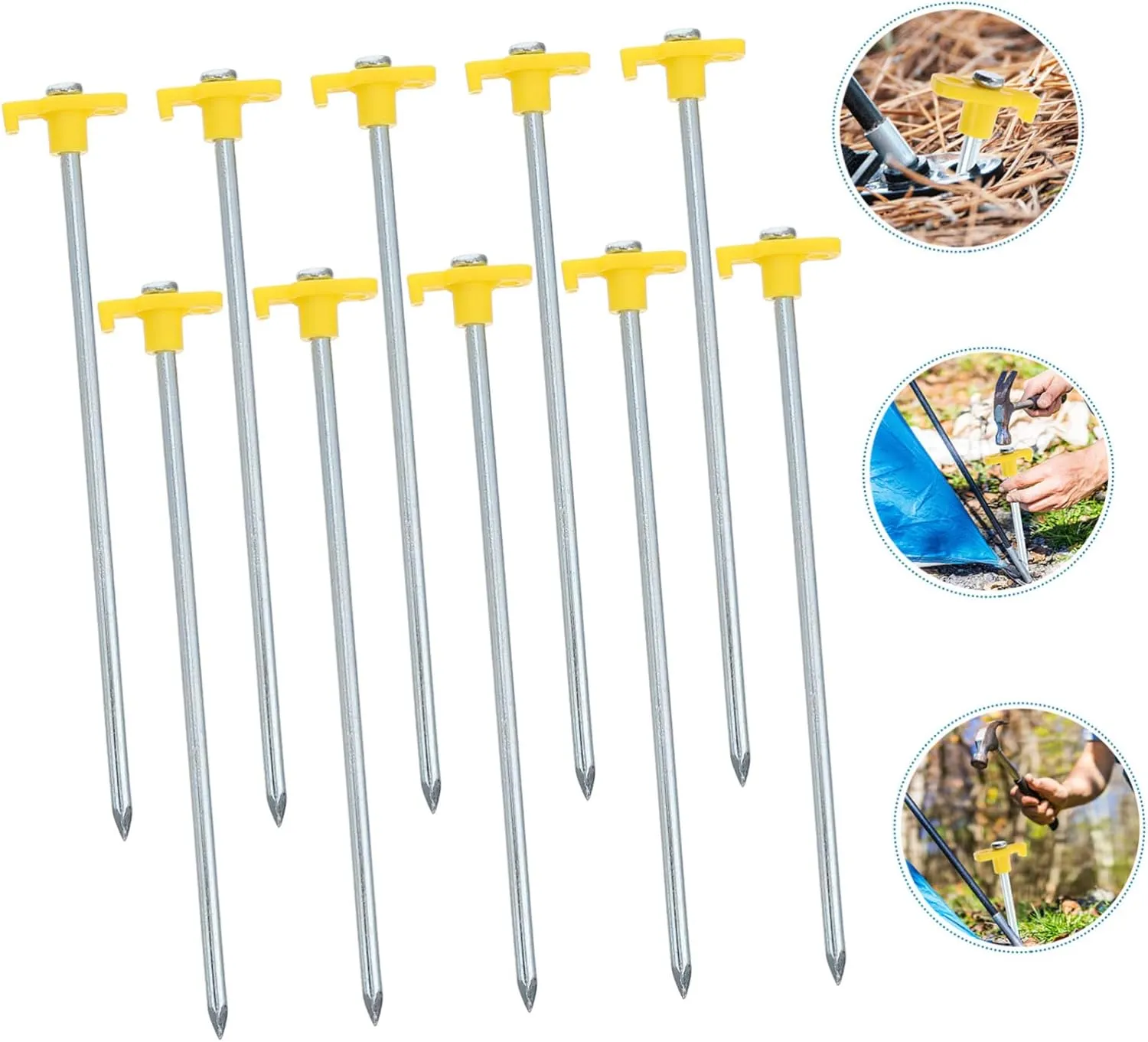 Sosoport 10pcs Lengthened Tent Stakes Windproof Ground Nails for Camping Aluminum Tent Anchor Stainless Steel Pegs