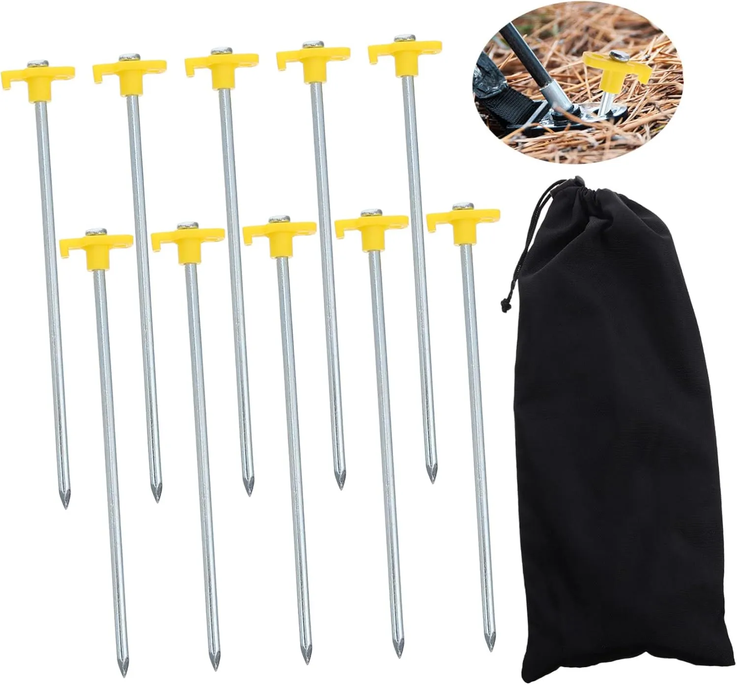 Sosoport 10pcs Lengthened Tent Stakes Windproof Ground Nails for Camping Aluminum Tent Anchor Stainless Steel Pegs