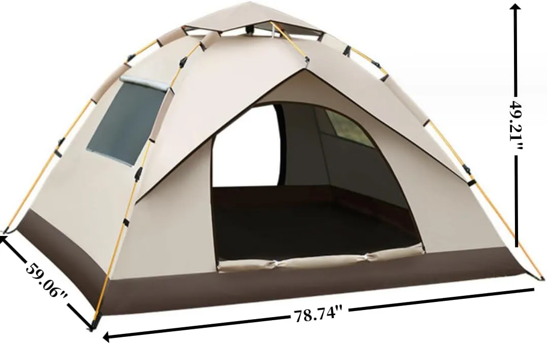 Spacious 4 Man Waterproof Pop-Up Tent with Rainfly for Camping Easy Set-Up 4 Person Camping Tent with Waterproof Design