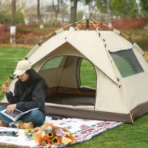 Spacious 4 Man Waterproof Pop-Up Tent with Rainfly for Camping Easy Set-Up 4 Person Camping Tent with Waterproof Design