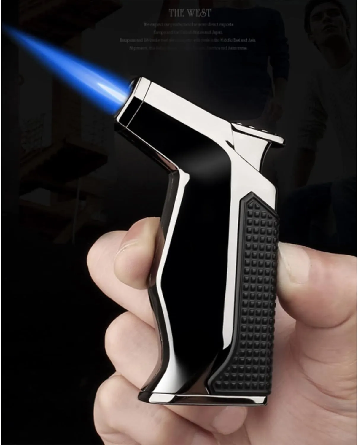 Spray Gun Jet Torch Lighter Adjustable Lockable Firepower Kitchen BBQ Metal Windproof Butane Cigar Lighter Gadgets for Men No Gas Included
