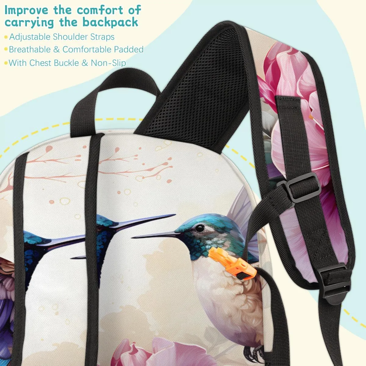 Spring Hummingbird Carry on Travel Backpack for Women Men Water resistant Lightweight Rucksack Backpack for Weekender Casual Work Hiking Floral Bird