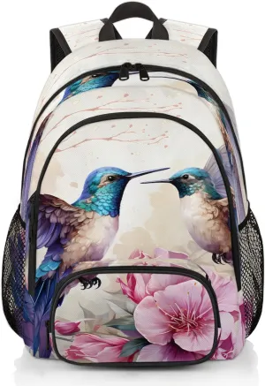 Spring Hummingbird Carry on Travel Backpack for Women Men Water resistant Lightweight Rucksack Backpack for Weekender Casual Work Hiking Floral Bird