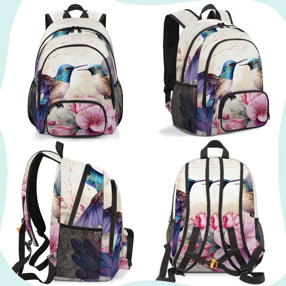 Spring Hummingbird Carry on Travel Backpack for Women Men Water resistant Lightweight Rucksack Backpack for Weekender Casual Work Hiking Floral Bird