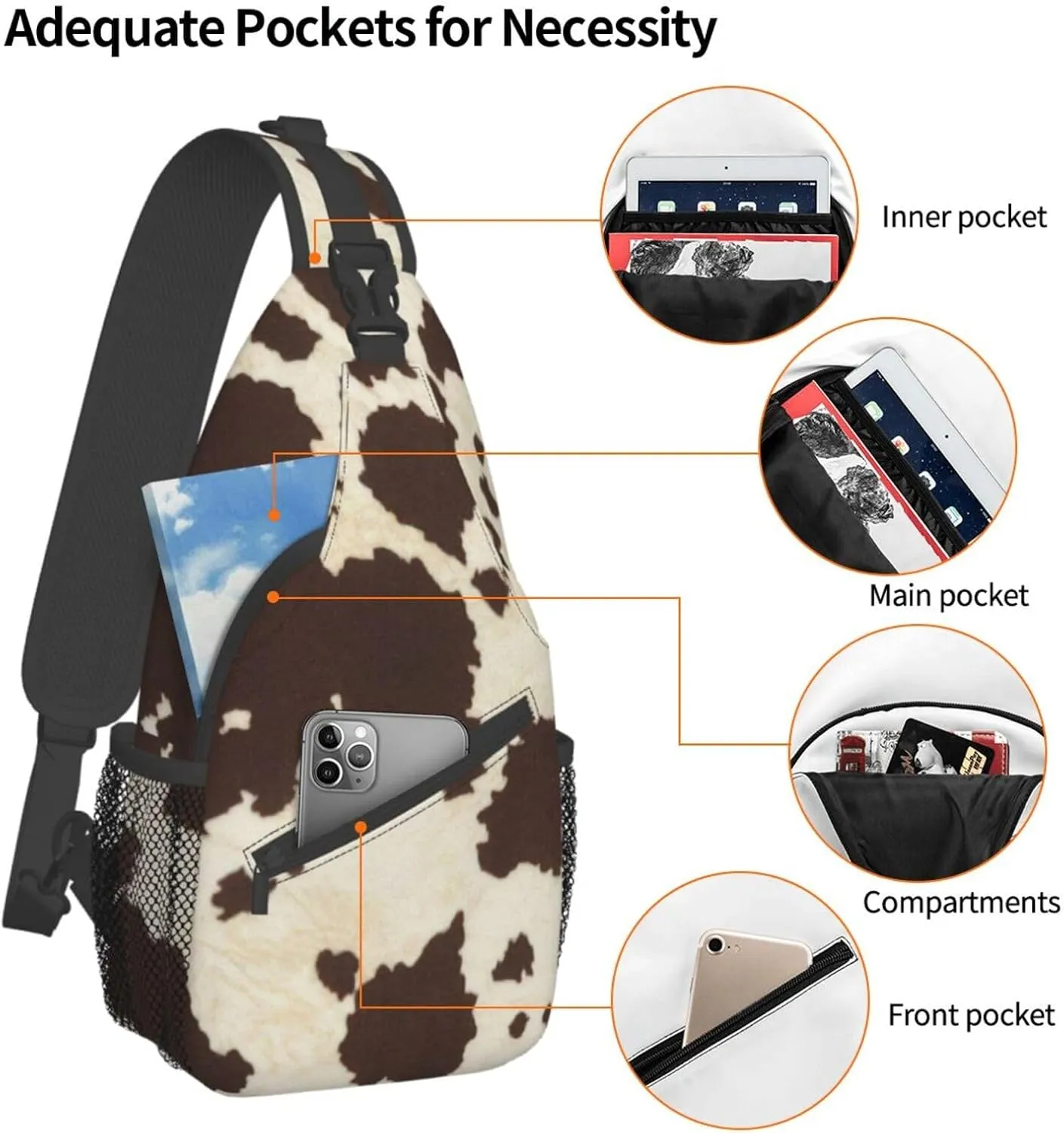 SSIMOO Cow Fur Print Versatile Travel Hiking Backpack-Perfect For Outdoor Cycling,Chest Shoulder Bag