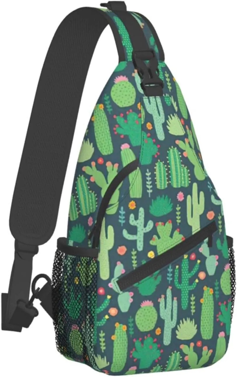 SSIMOO Cute Cactus Seamless Illustration Versatile Travel Hiking Backpack-Perfect For Outdoor Cycling,Chest Shoulder Bag