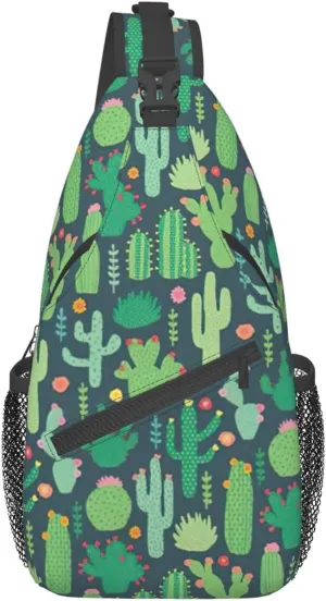 SSIMOO Cute Cactus Seamless Illustration Versatile Travel Hiking Backpack-Perfect For Outdoor Cycling,Chest Shoulder Bag