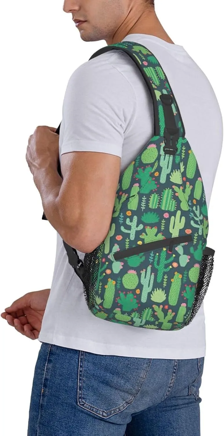 SSIMOO Cute Cactus Seamless Illustration Versatile Travel Hiking Backpack-Perfect For Outdoor Cycling,Chest Shoulder Bag