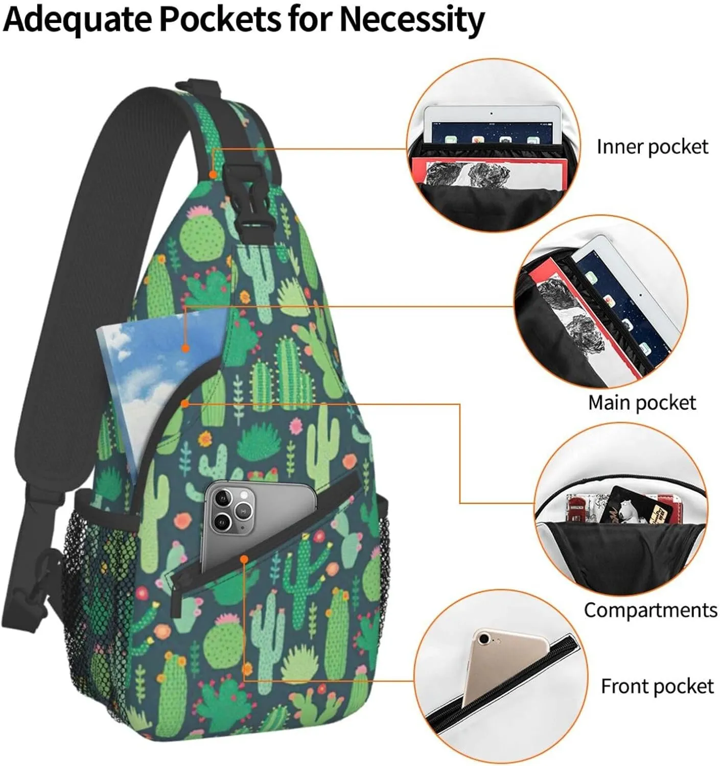 SSIMOO Cute Cactus Seamless Illustration Versatile Travel Hiking Backpack-Perfect For Outdoor Cycling,Chest Shoulder Bag