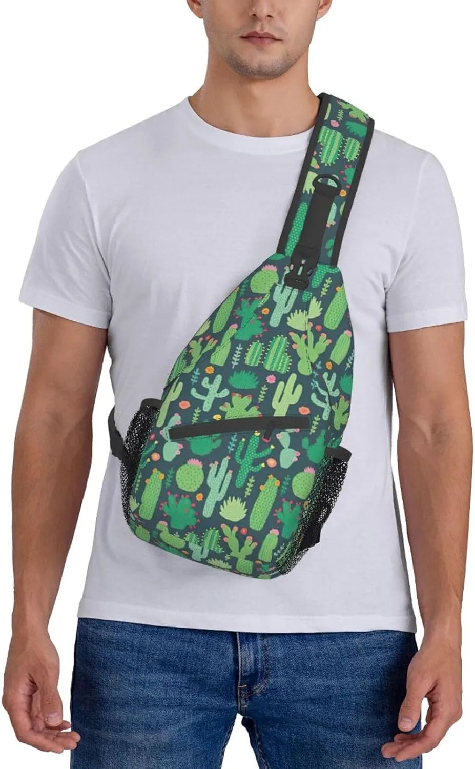 SSIMOO Cute Cactus Seamless Illustration Versatile Travel Hiking Backpack-Perfect For Outdoor Cycling,Chest Shoulder Bag