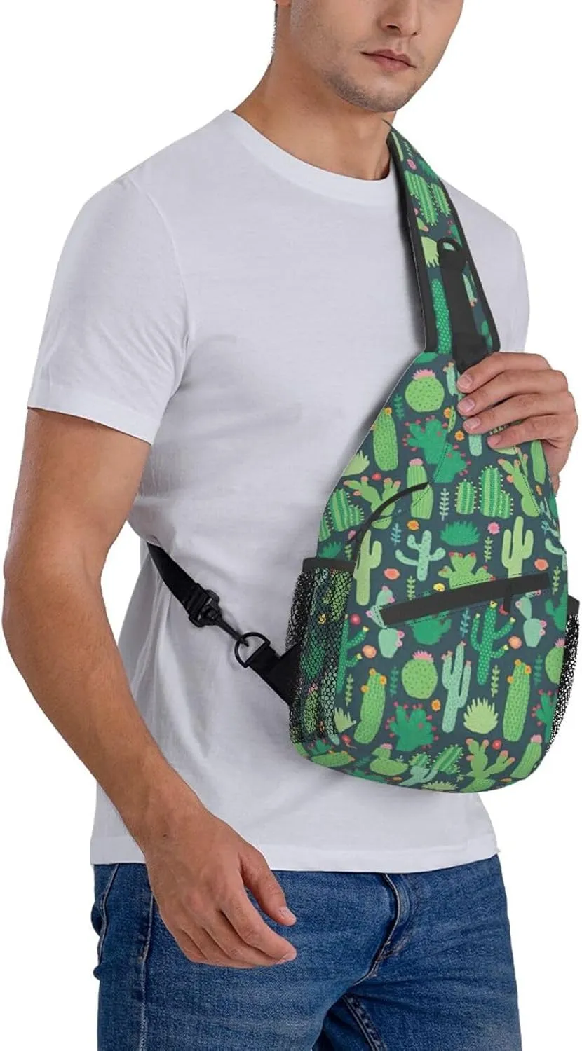 SSIMOO Cute Cactus Seamless Illustration Versatile Travel Hiking Backpack-Perfect For Outdoor Cycling,Chest Shoulder Bag