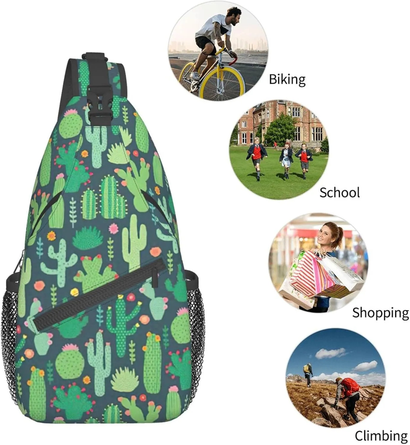 SSIMOO Cute Cactus Seamless Illustration Versatile Travel Hiking Backpack-Perfect For Outdoor Cycling,Chest Shoulder Bag