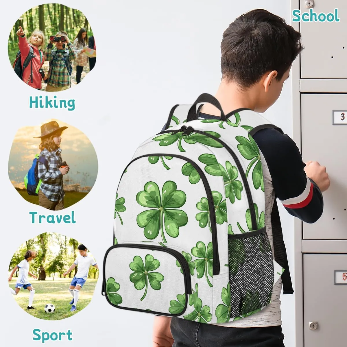 St Patrick's Day Carry on Travel Backpack for Women Men Water resistant Lightweight Rucksack Backpack for Weekender Casual Work Hiking Green Shamrock Clover Spring