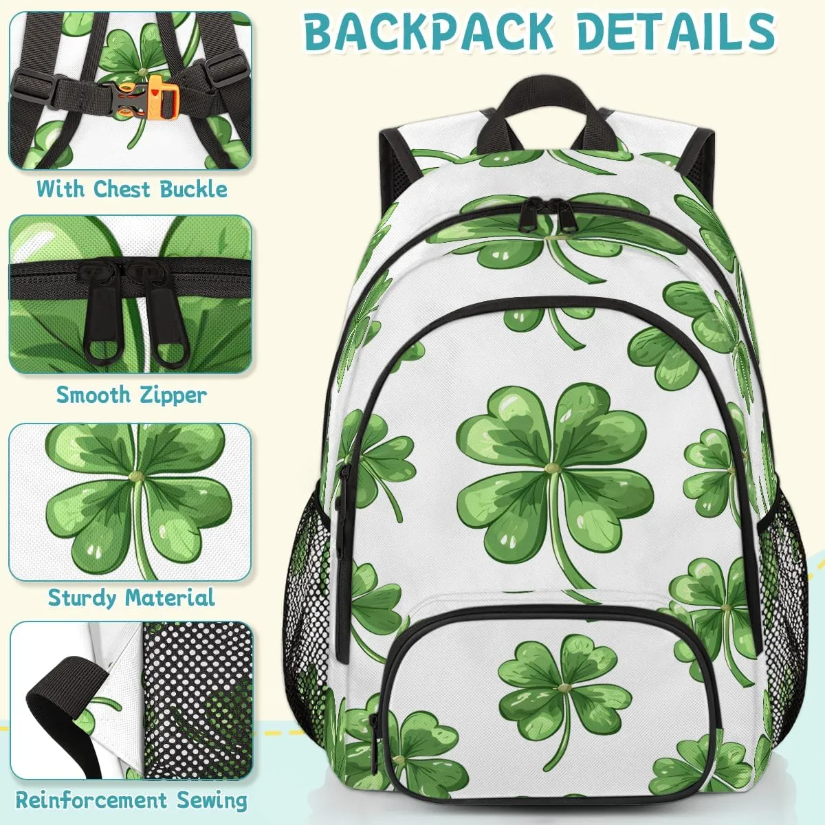 St Patrick's Day Carry on Travel Backpack for Women Men Water resistant Lightweight Rucksack Backpack for Weekender Casual Work Hiking Green Shamrock Clover Spring