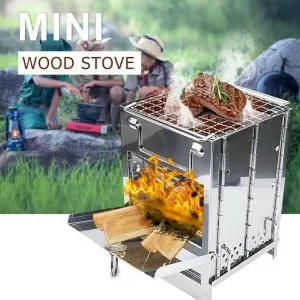 Stainless Steel Folding Camp Stove, Portable Wood Burning Stove, Charcoal Wood Stove for Backpacking Outdoor Cooking BBQ