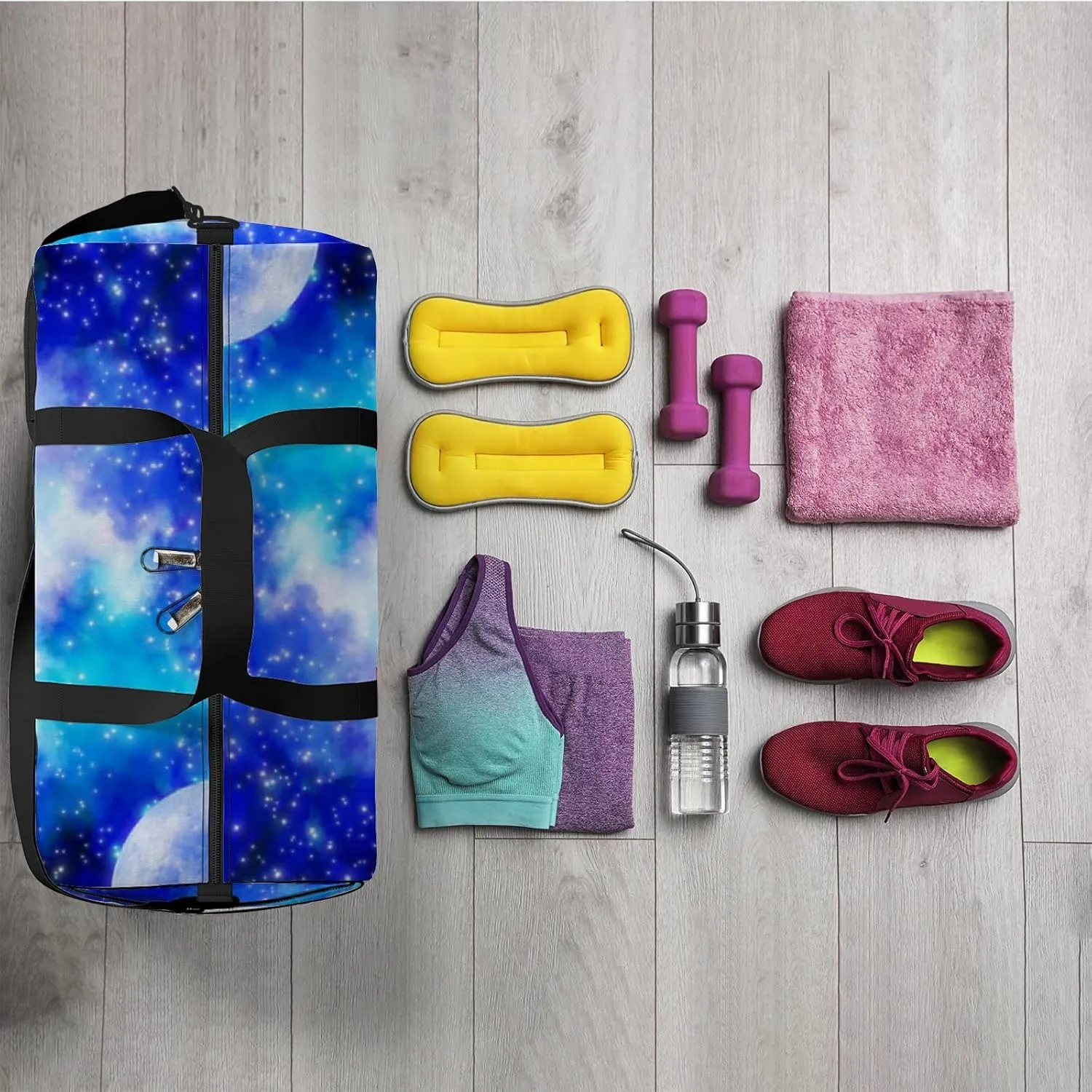 Starry Sky Castle Sports Bag Tote Bag Waterproof Gym Bag with Shoulder Strap Zipper 2 Side Pockets for Men and Women, Travel and Storage Shoulder Bag.