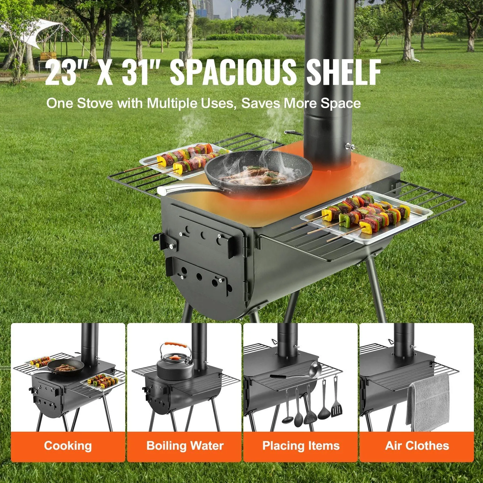 Stove, Stove and Portable Cooking Stove Gloves, Burning for Pipes Wood inch, Hot & Tailored service Heating with Pipes Camping Stove, Tent Alloy with 118 Customer-favorite Chimney 3000in³Firebox Steel Tent VEVOR Wood Outdoor 8