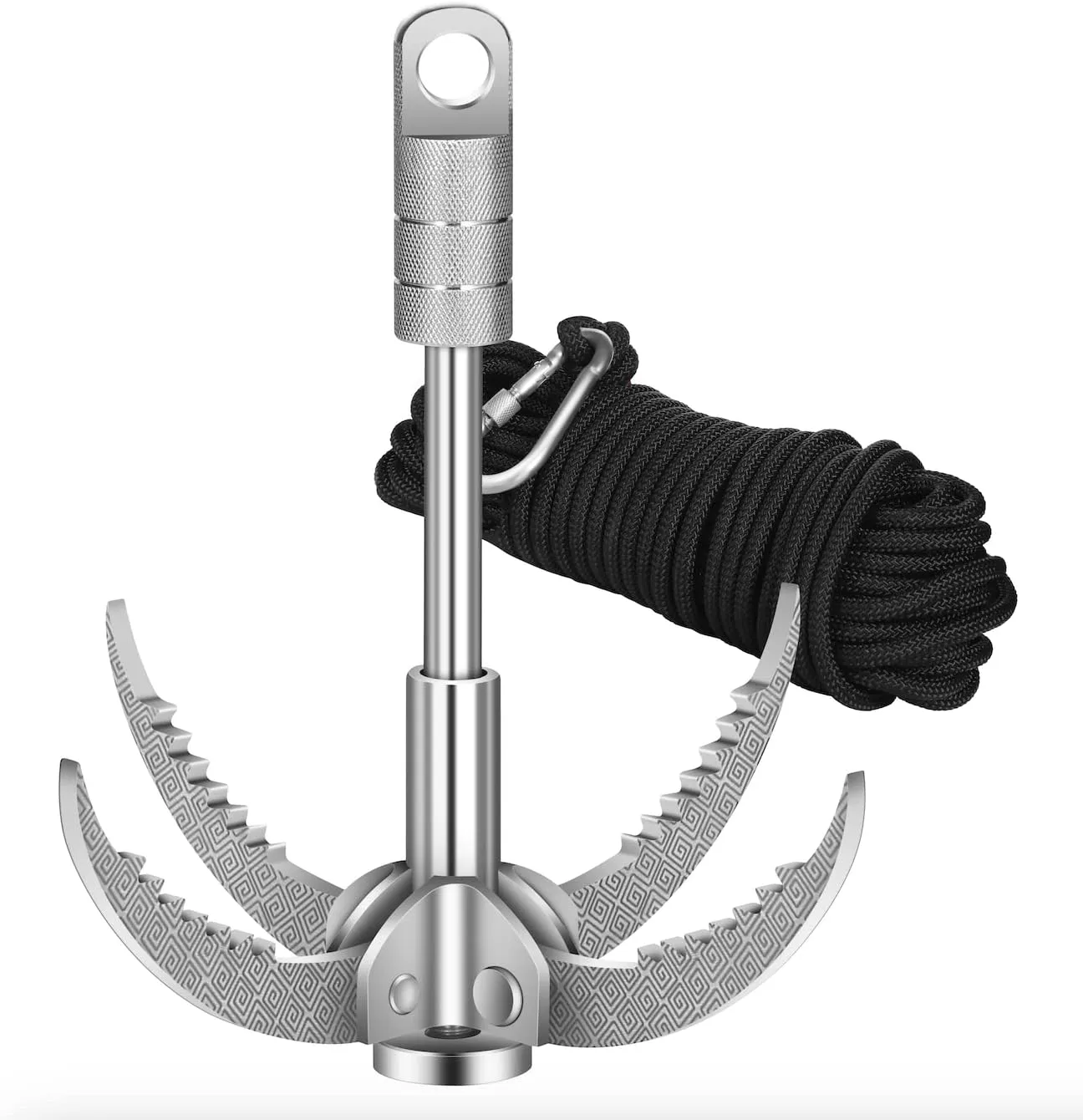 Strong and Durable Material, Wide Range of Outdoor Uses, Folding Claws for Easy Grip, Compactand Travel-Friendly, 20M Static Rock Nylon Rope, 88Ib, Stainless Steel