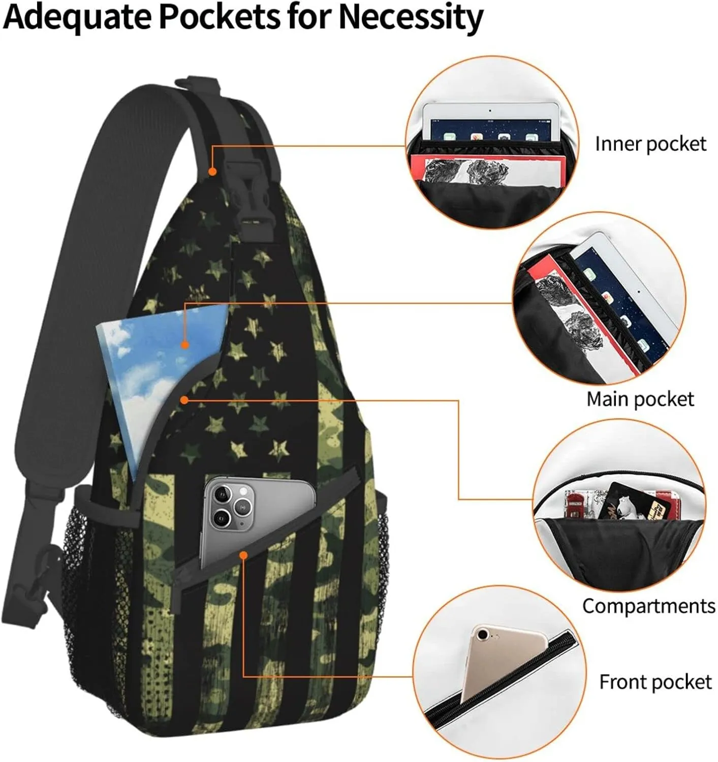 Stylish Chest Sling Bag Crossbody Shoulder Backpack Adjustable Lightweight Travel Hiking Casual Daypack Unisex