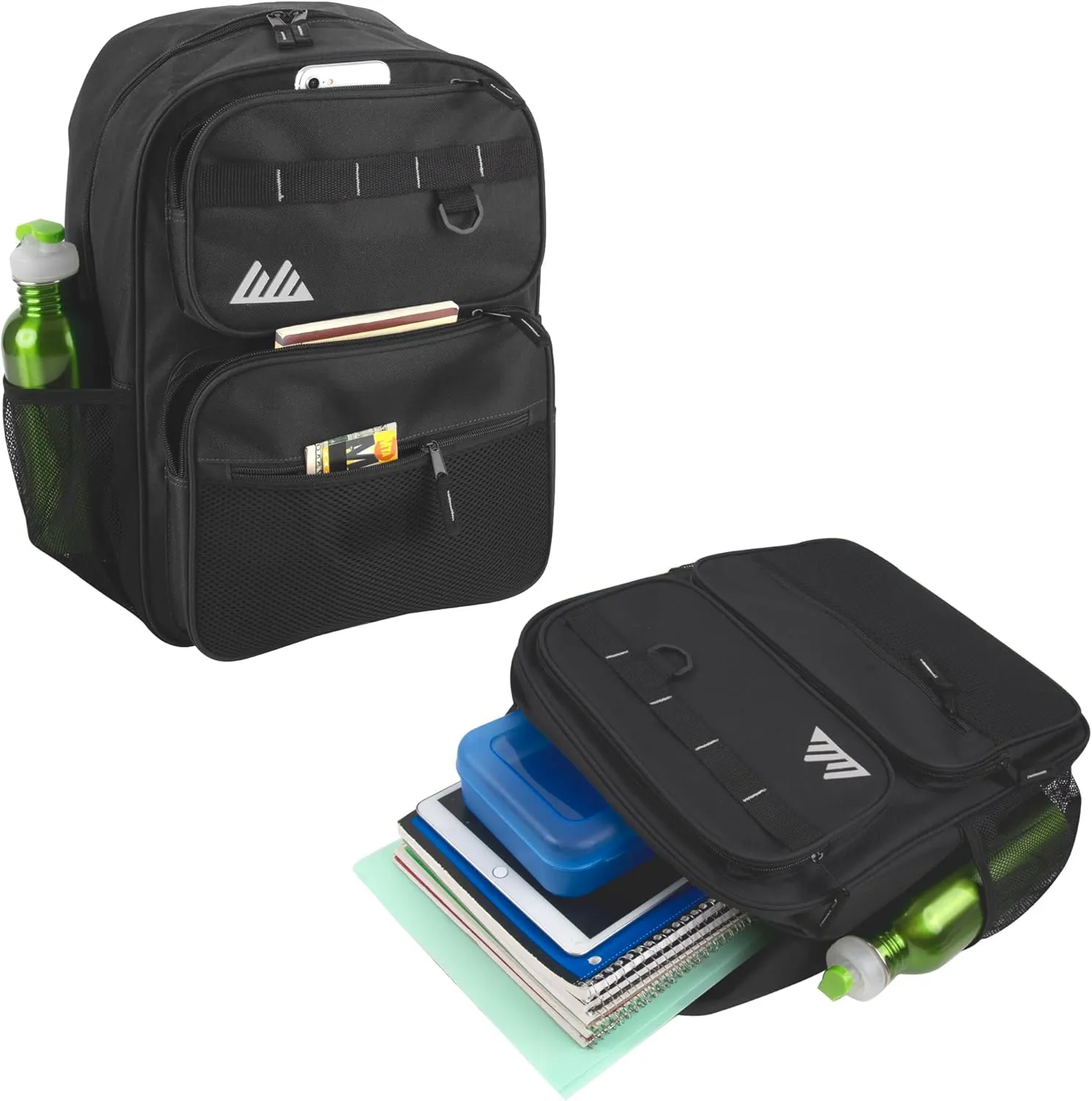 Summit Ridge Travel Backpack for Men and Women, Spacious Work Daypack with Water Bottle Pockets (Black)