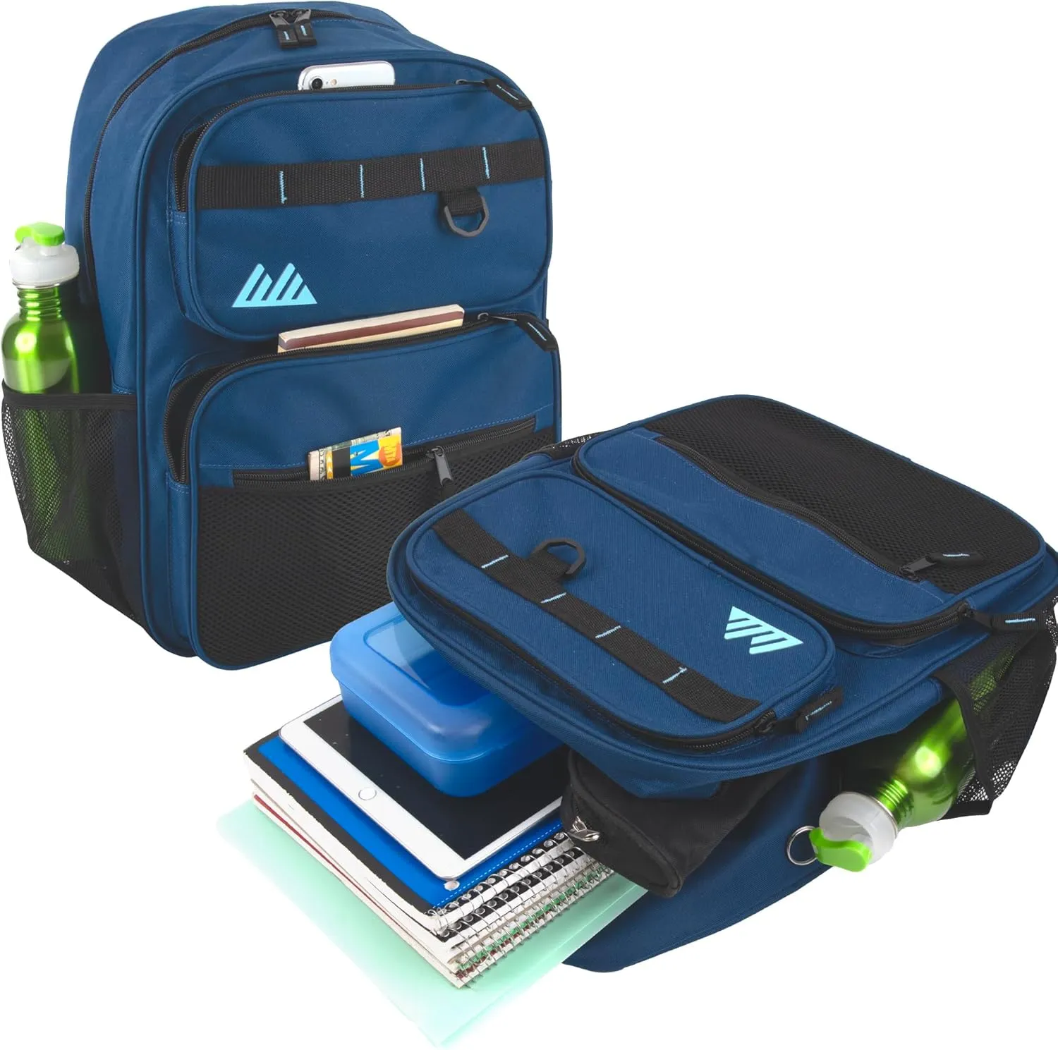 Summit Ridge Travel Backpack for Men and Women, Spacious Work Daypack with Water Bottle Pockets (Navy)