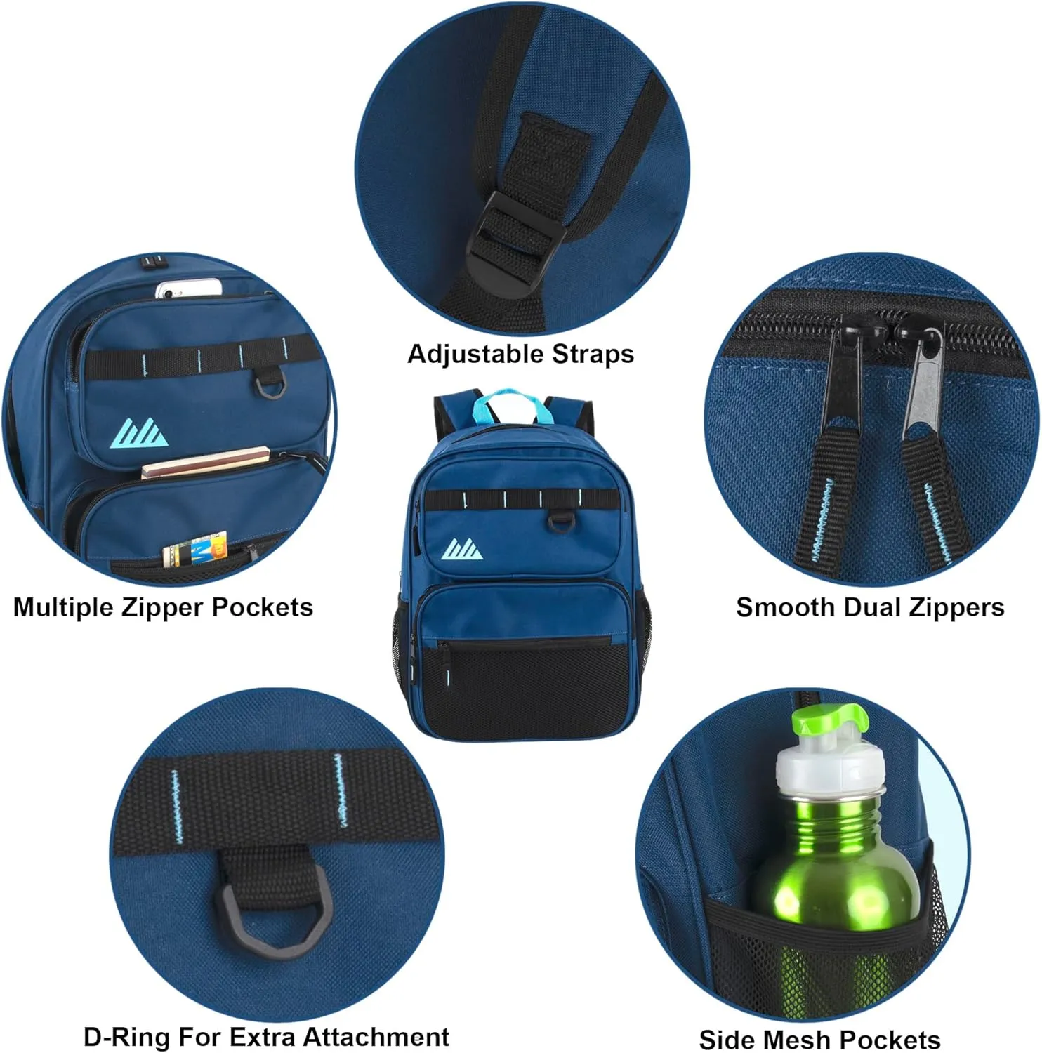 Summit Ridge Travel Backpack for Men and Women, Spacious Work Daypack with Water Bottle Pockets (Navy)