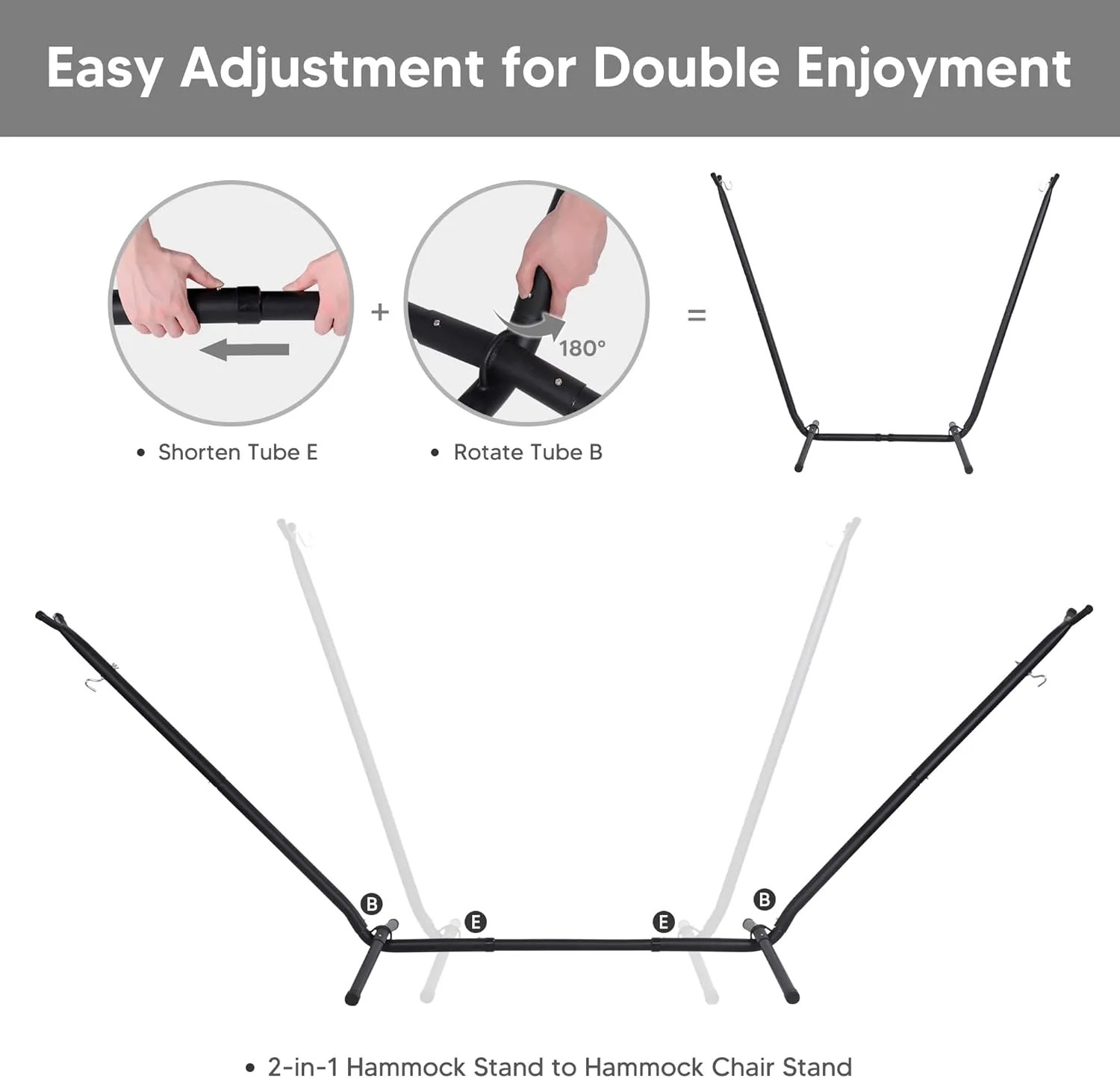 SUNCREAT 2-in-1 Convertible Double Hammocks 2 Person Heavy Duty, Large Patio Hammock with Space Saving Stand, Patent Pending, Coffee Stripe