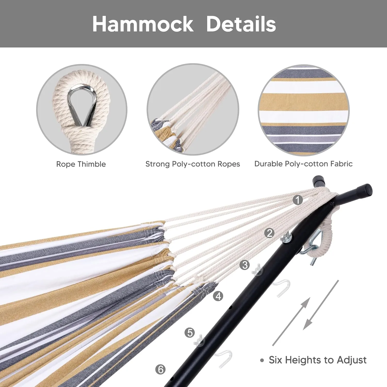 SUNCREAT 2-in-1 Convertible Double Hammocks 2 Person Heavy Duty, Large Patio Hammock with Space Saving Stand, Patent Pending, Coffee Stripe