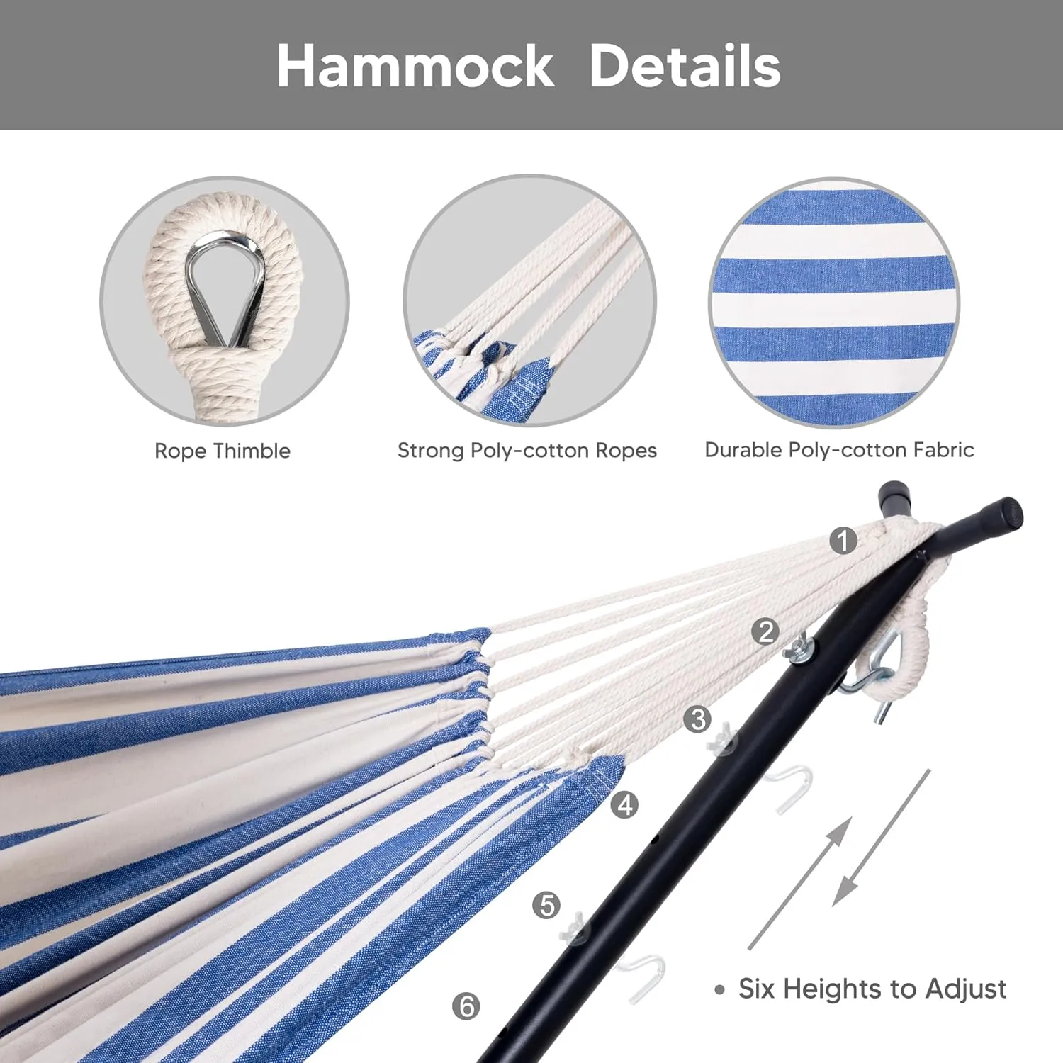 SUNCREAT 2-in-1 Convertible Free Standing Hammock with Stand Included, Camping Backyard Hammock with Stand, Patent Pending, Blue & White Stripe