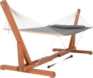 SUNCREAT Hammocks Double Hammock with Adjustable Wooden Stand Included, Outdoor Hammocks for Outside, 475 lbs Capacity, Dark Gray