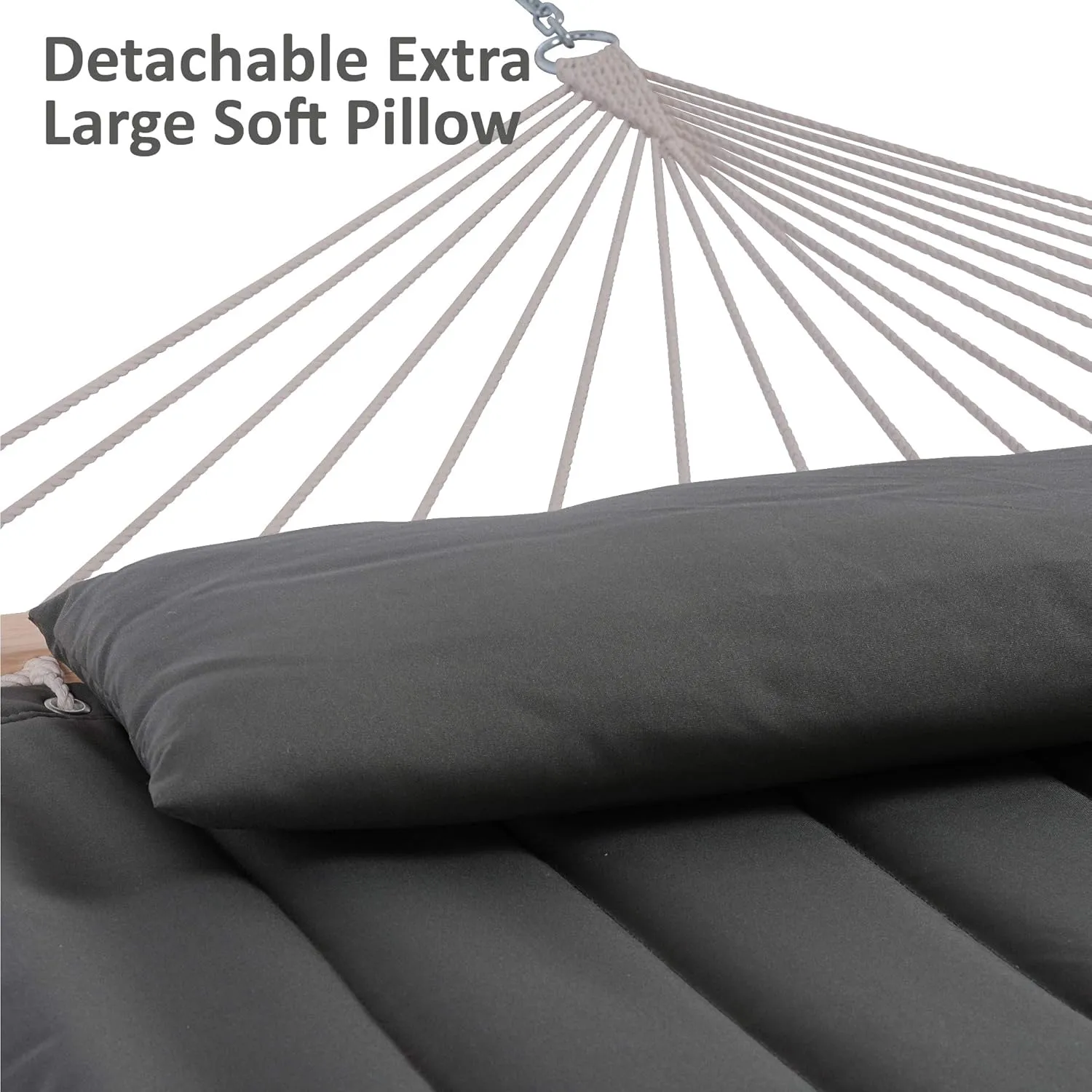 SUNCREAT Hammocks Double Hammock with Adjustable Wooden Stand Included, Outdoor Hammocks for Outside, 475 lbs Capacity, Dark Gray