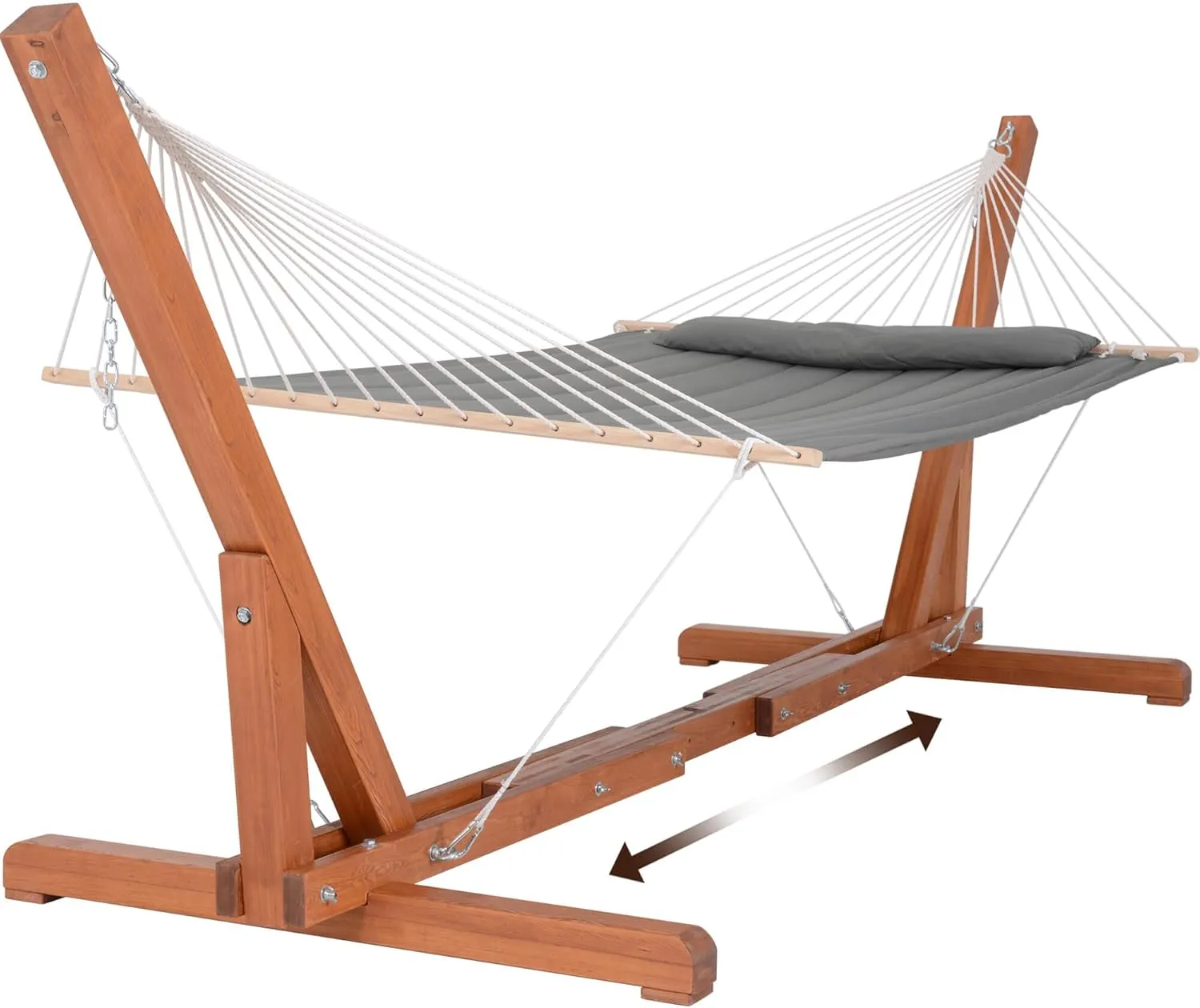 SUNCREAT Hammocks Double Hammock with Adjustable Wooden Stand Included, Outdoor Hammocks for Outside, 475 lbs Capacity, Dark Gray