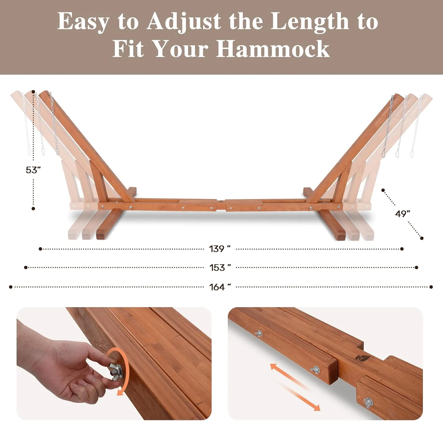 SUNCREAT Hammocks Double Hammock with Adjustable Wooden Stand Included, Outdoor Hammocks for Outside, 475 lbs Capacity, Dark Gray