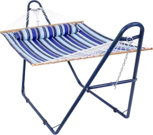 Sunnydaze Double Quilted Fabric Hammock with Universal Steel Stand - 450-Pound Capacity - Blue Stand - Catalina Beach