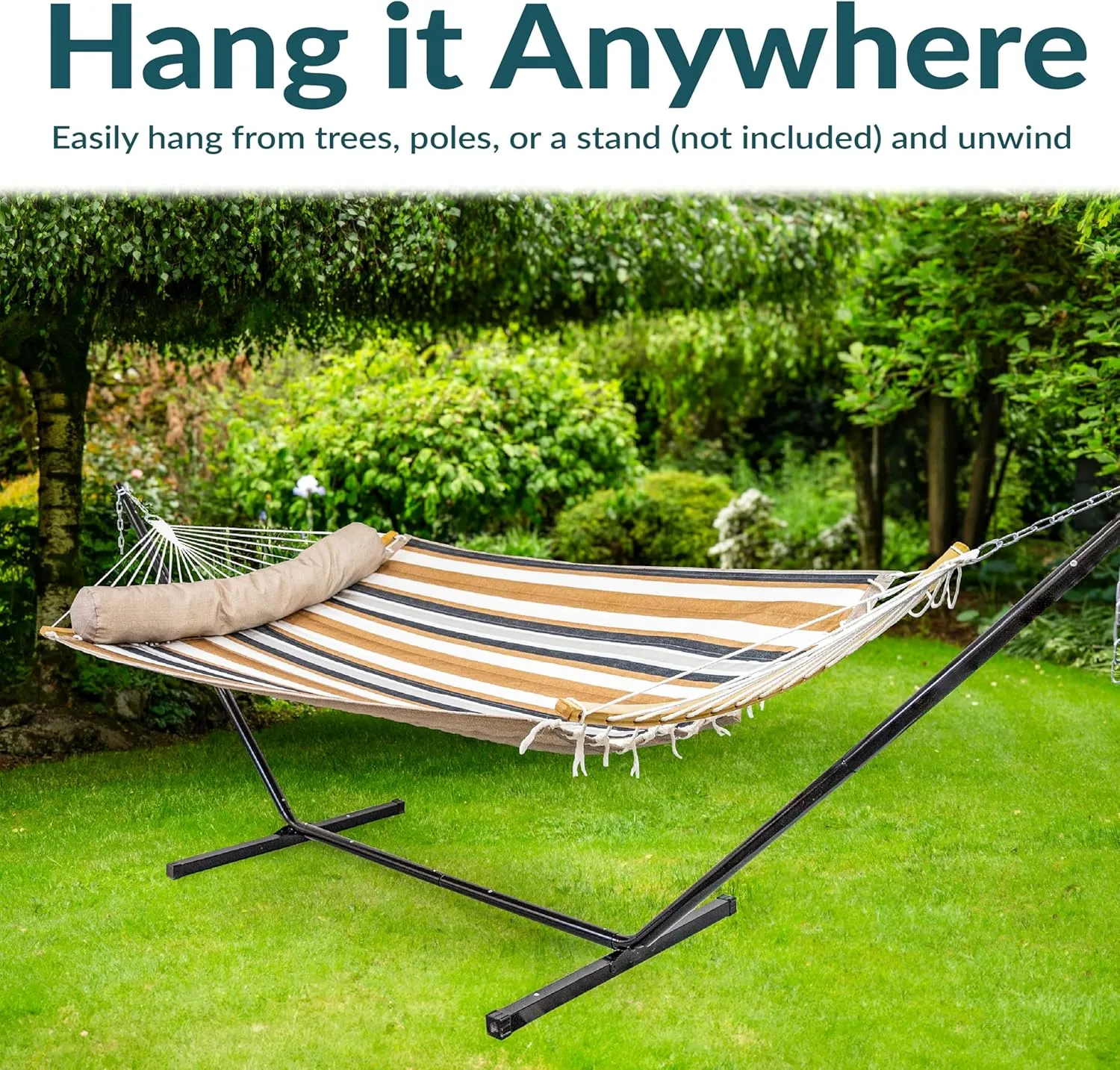 Sunnydaze Outdoor Hammock with Spreader Bar - 450-Pound Capacity Curved Spreader Bar Hammock - Calming Desert