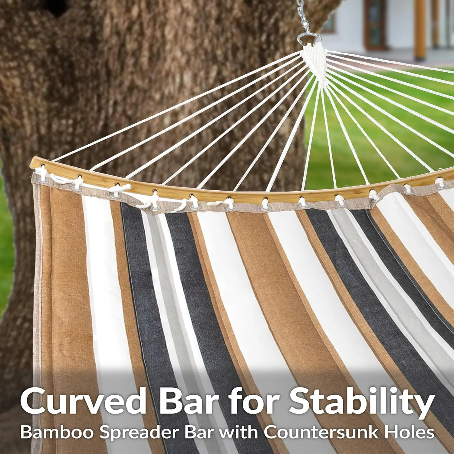 Sunnydaze Outdoor Hammock with Spreader Bar - 450-Pound Capacity Curved Spreader Bar Hammock - Calming Desert