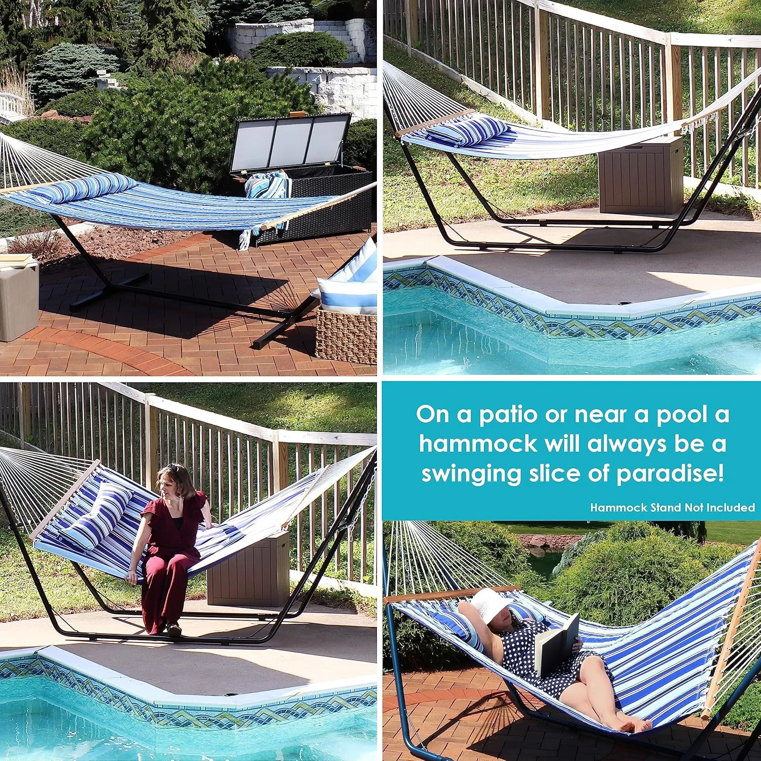 Sunnydaze Quilted Outdoor Hammock with Spreader Bars - Heavy-Duty 450-Pound Capacity Double Hammock for Outside - Catalina Beach