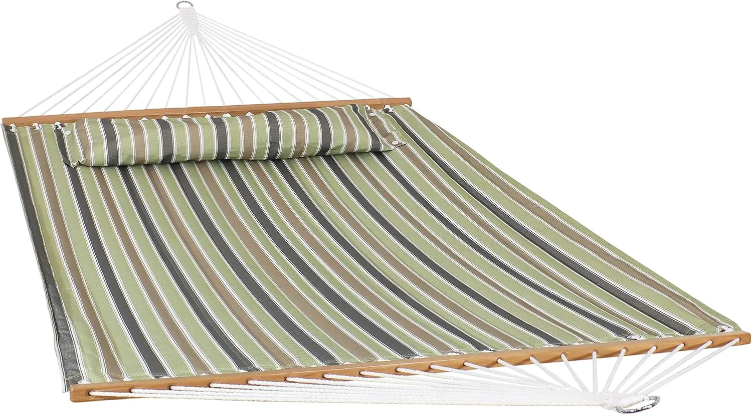 Sunnydaze Quilted Outdoor Hammock with Spreader Bars - Heavy-Duty 450-Pound Capacity Double Hammock for Outside - Khaki Stripe