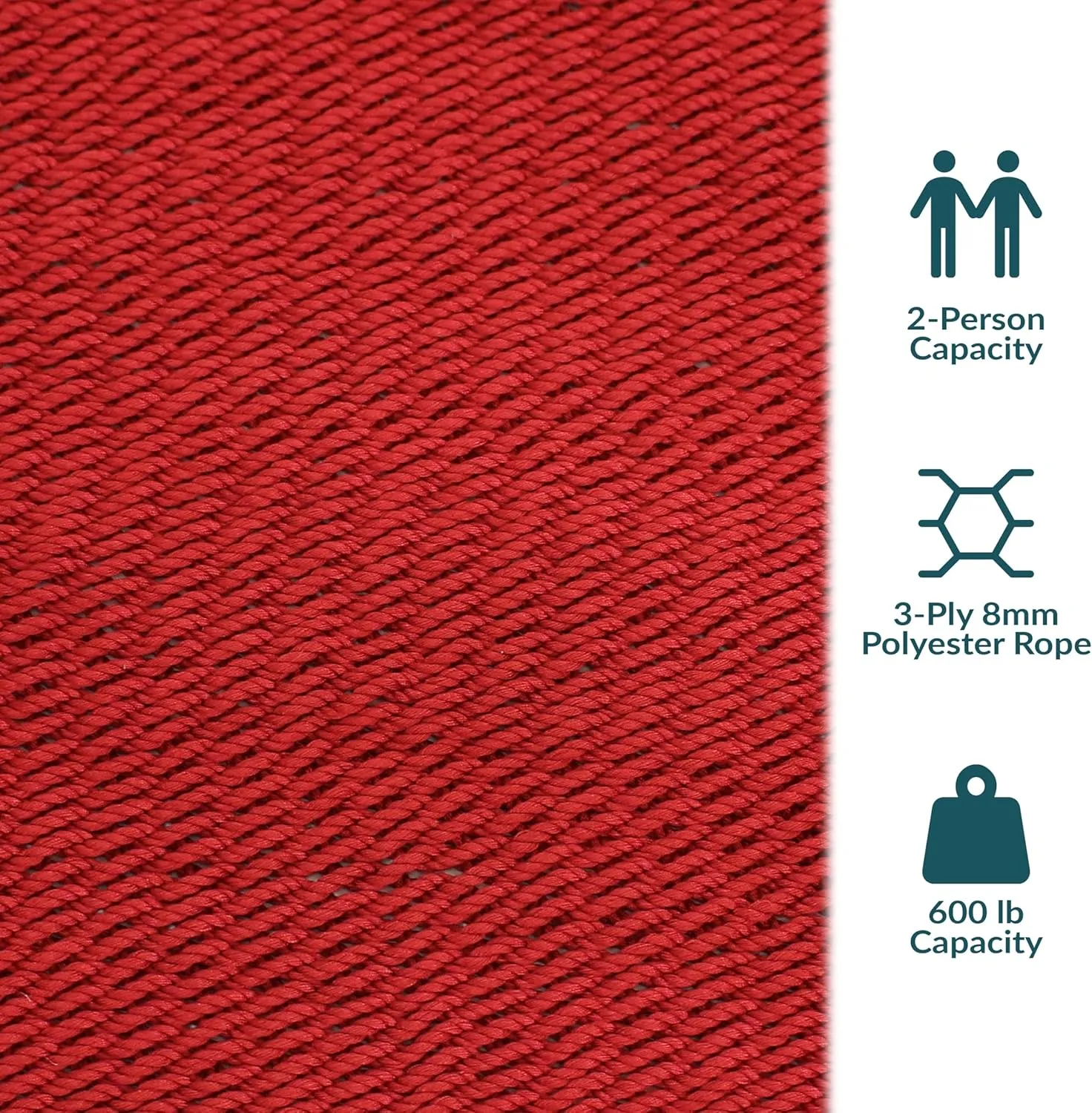 Sunnydaze Soft-Spun Polyester Rope Double Hammock for Outside - 600-Pound Weight Capacity Extra Large Hammock - Red
