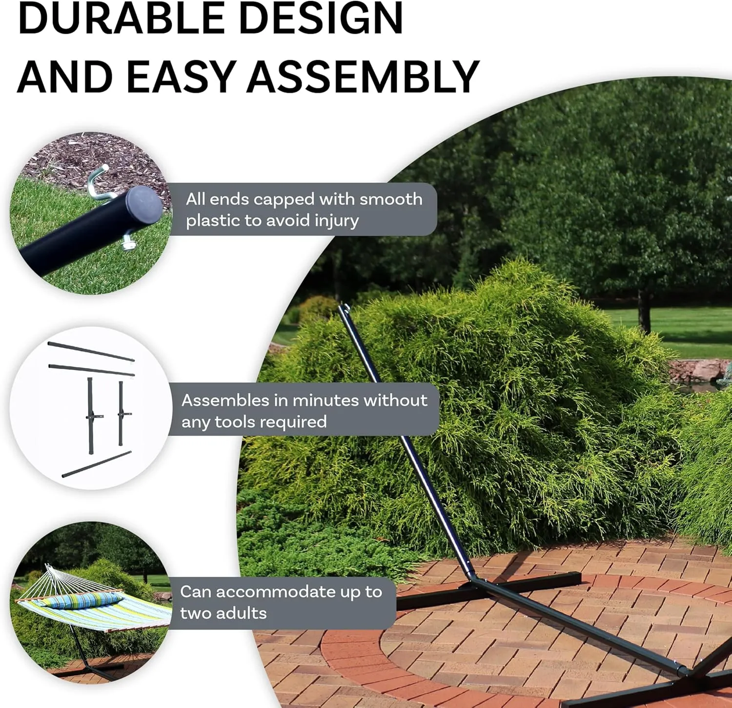 Sunnydaze Steel Hammock Stand for Outside - 400-Pound Capacity Indoor/Outdoor Hammock Stand Only - Black Powder-Coated Finish - 15-Foot