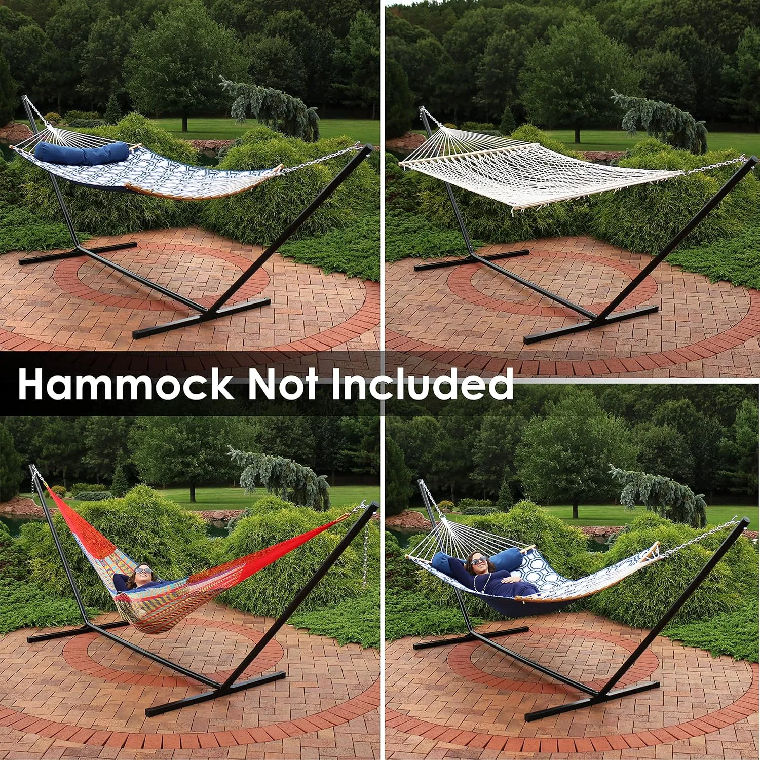 Sunnydaze Steel Hammock Stand for Outside - 400-Pound Capacity Indoor/Outdoor Hammock Stand Only - Black Powder-Coated Finish - 15-Foot