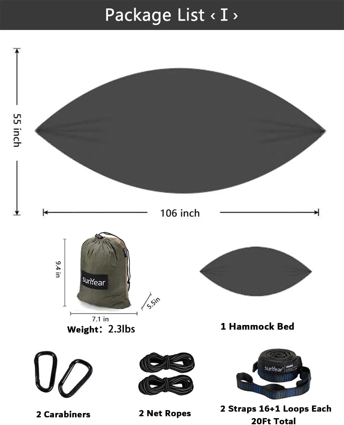 Sunyear Hammock Camping with Rain Fly Tarp and Net, Portable Camping Hammock Double Tree Hammock Outdoor Indoor Backpacking Travel & Survival, 2 Tree Straps,100% Waterproof