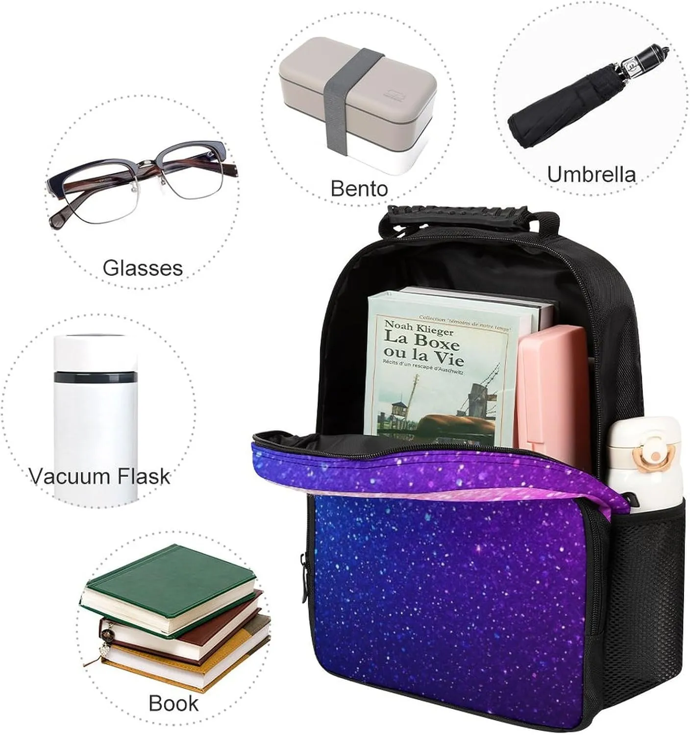 Supdreamc Beautiful Blue Purple Bling Glitter Sparkles Pattern Rucksacks Lightweight Multipurpose Anti-Theft Shoulder Bag Big Capacity Traveling & Camping Backpack With Side Pockets