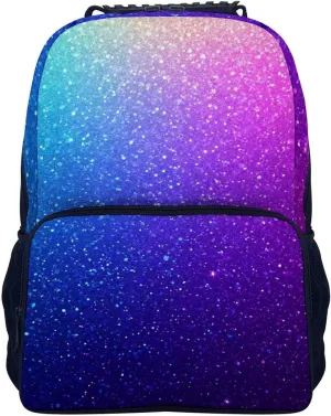 Supdreamc Beautiful Blue Purple Bling Glitter Sparkles Pattern Rucksacks Lightweight Multipurpose Anti-Theft Shoulder Bag Big Capacity Traveling & Camping Backpack With Side Pockets